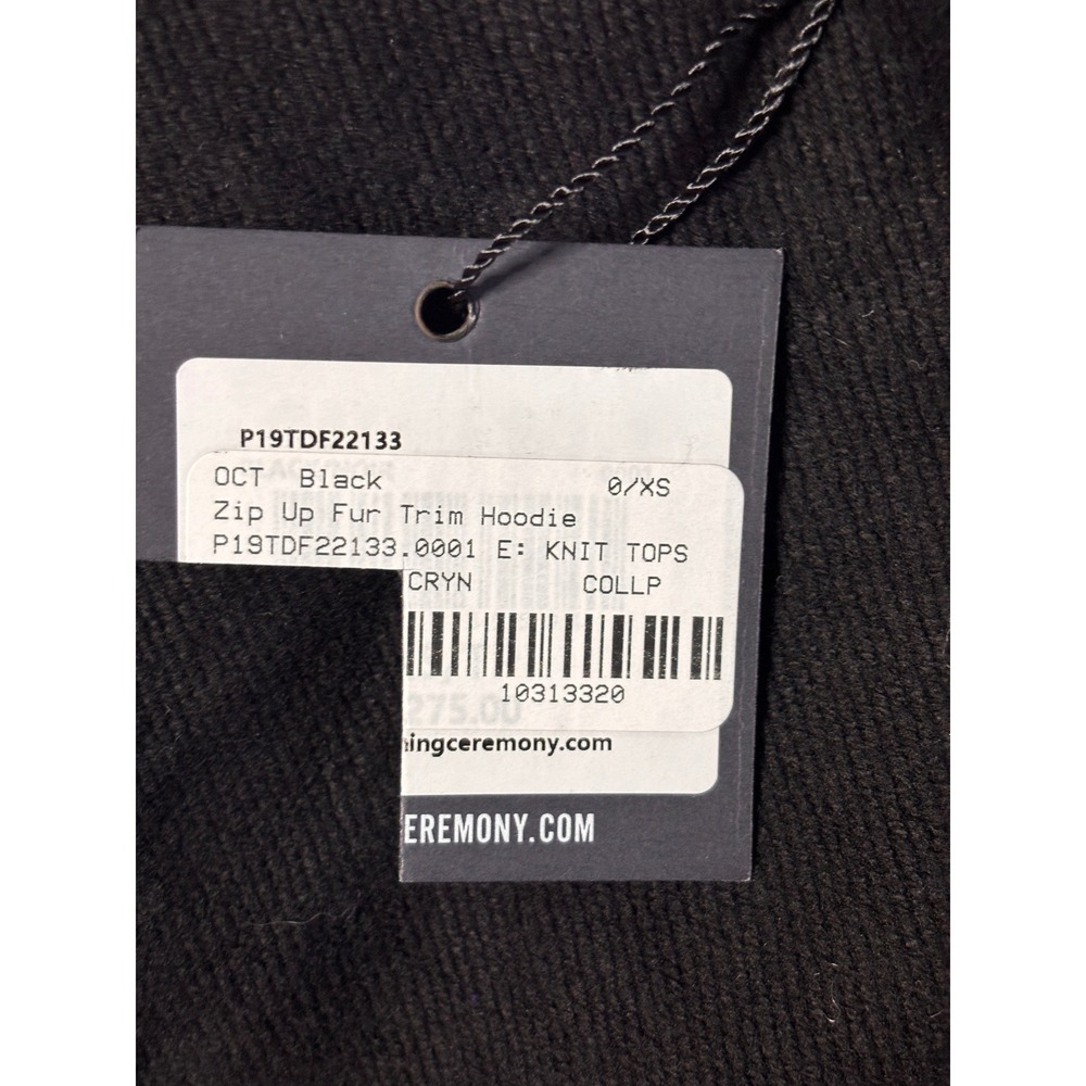 Opening Ceremony Mens Hoodie XS Black Faux Fur Trim Hood Zip Up Streetwear NEW - Picture 10 of 13